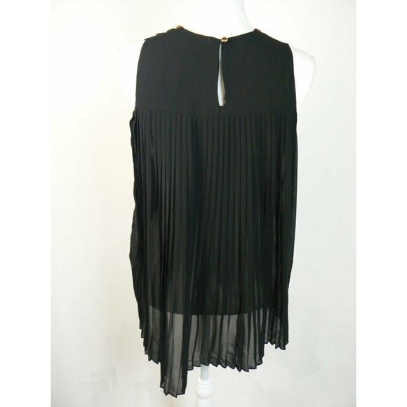 $125 Michael Kors Black Chiffon Gold Beaded Accordion Pleated Top XS NWT - Picture 4 of 4